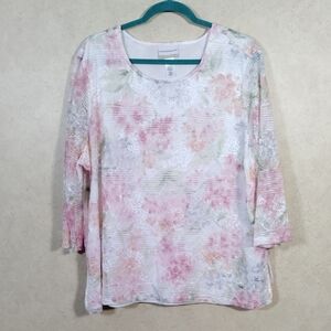 03519 Alfred Dunner pink, peach & green lined laced blouse 2X